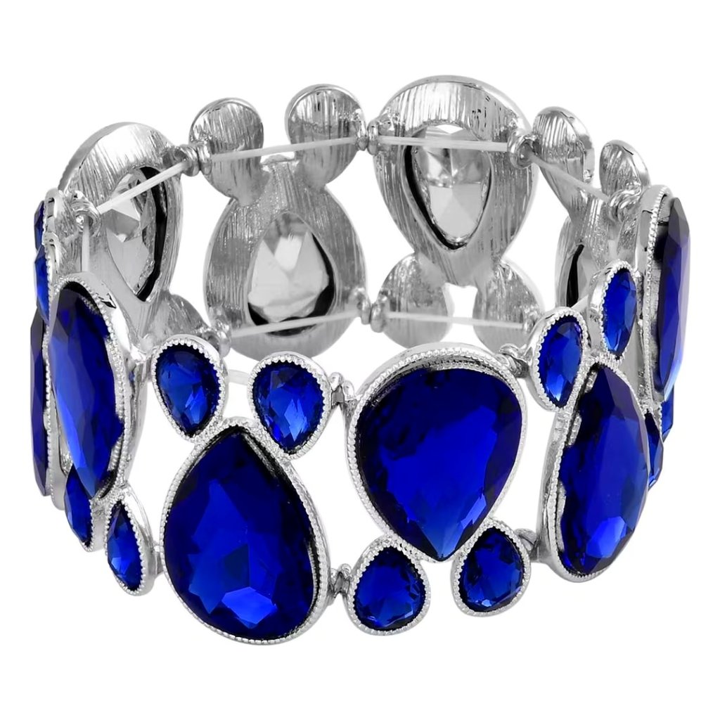 Joy Blue Glass Bracelet In Silvertone (6.50-7.0in)